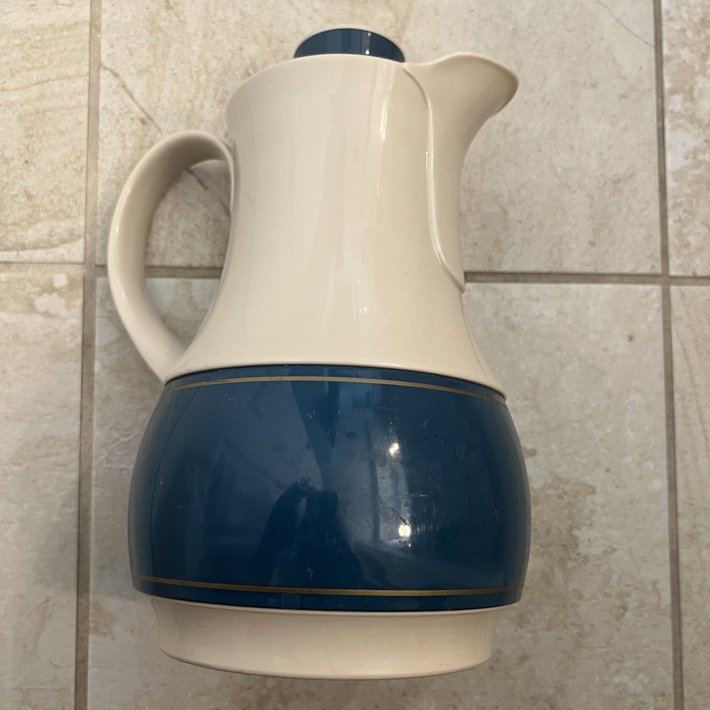 Vtg Thermos Ingrid No 570 Carafe Teal Blue Cream West Germany MCM Pitcher 32 Oz